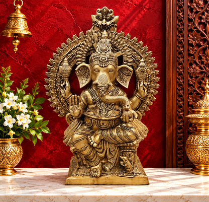 Brassaura® Brass Lord Ganesha Idol | Handcrafted Ganpati Murti for Home Temple, Living Room & Spiritual Décor | 50 Inches | 130 Kg