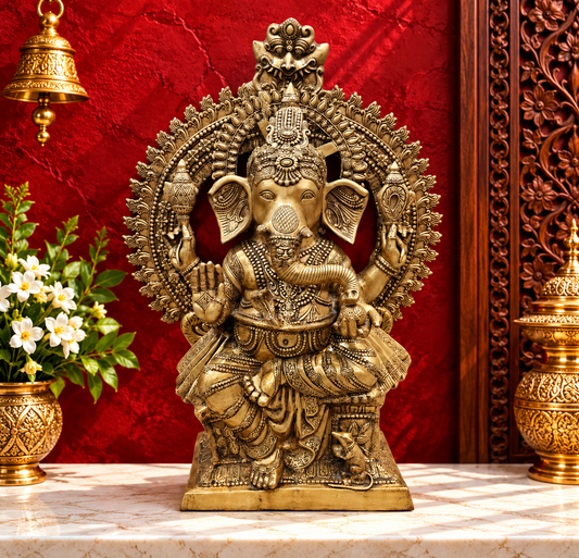 Brassaura® Brass Lord Ganesha Idol | Handcrafted Ganpati Murti for Home Temple, Living Room & Spiritual Décor | 50 Inches | 130 Kg