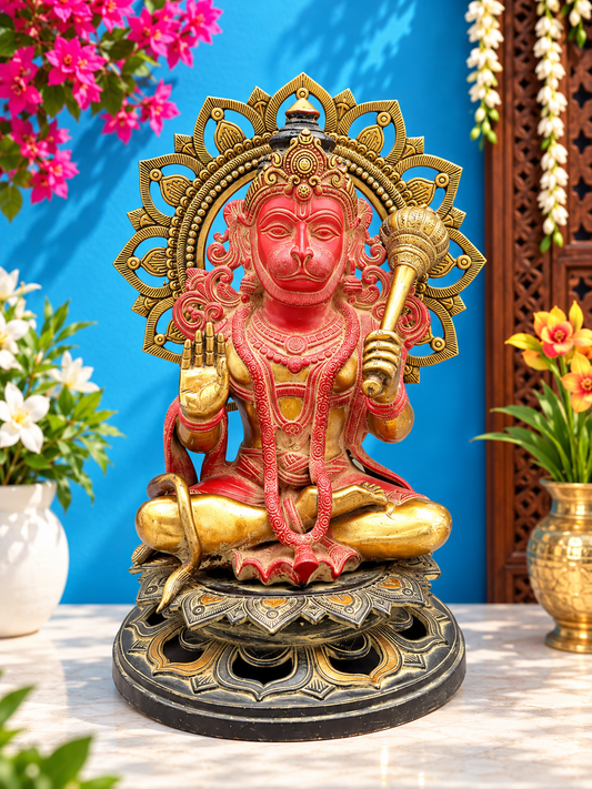 ब्रासोरा® वृंदावन वेणुगोपाल कृष्ण पीतल की प्रतिमा मोर के साथ | एंटीक नीला और सुनहरा रंग | ऊँचाई 20 इंच