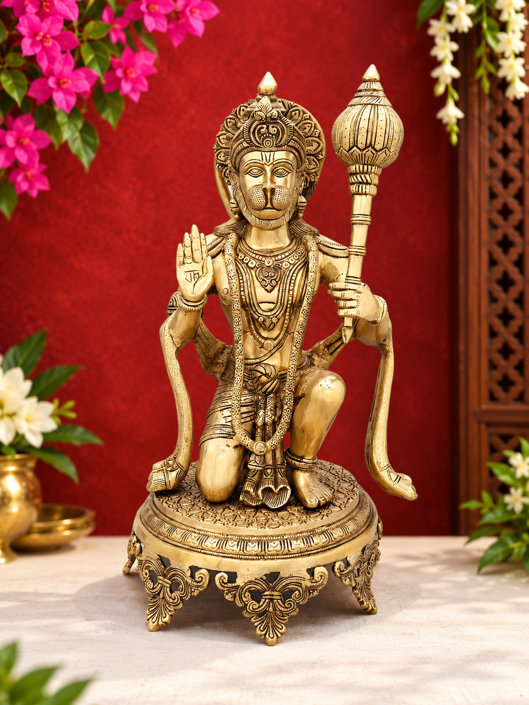 ब्रासोरा® वृंदावन वेणुगोपाल कृष्ण पीतल की प्रतिमा मोर के साथ | एंटीक नीला और सुनहरा रंग | ऊँचाई 20 इंच