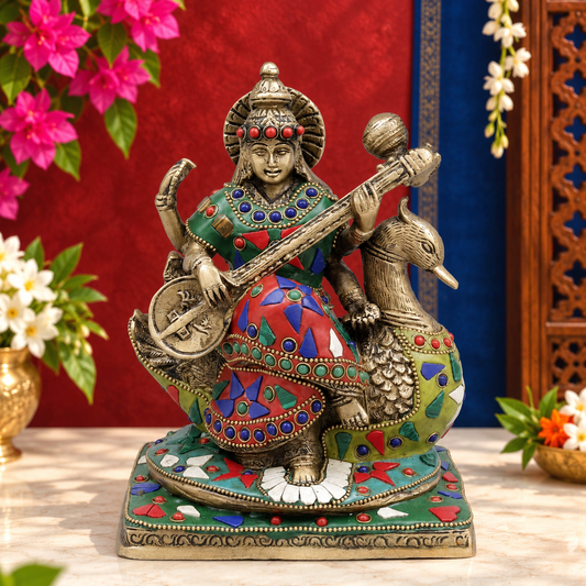ब्रासोरा® वृंदावन वेणुगोपाल कृष्ण पीतल की प्रतिमा मोर के साथ | एंटीक नीला और सुनहरा रंग | ऊँचाई 20 इंच