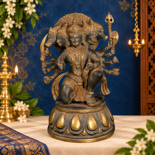 ब्रेसौरा™ पीतल पंचमुखी हनुमान प्रतिमा, ऊँचाई 13.5 इंच व वज़न 8.2 किलोग्राम | क्लासिक घर व मंदिर की सजावट