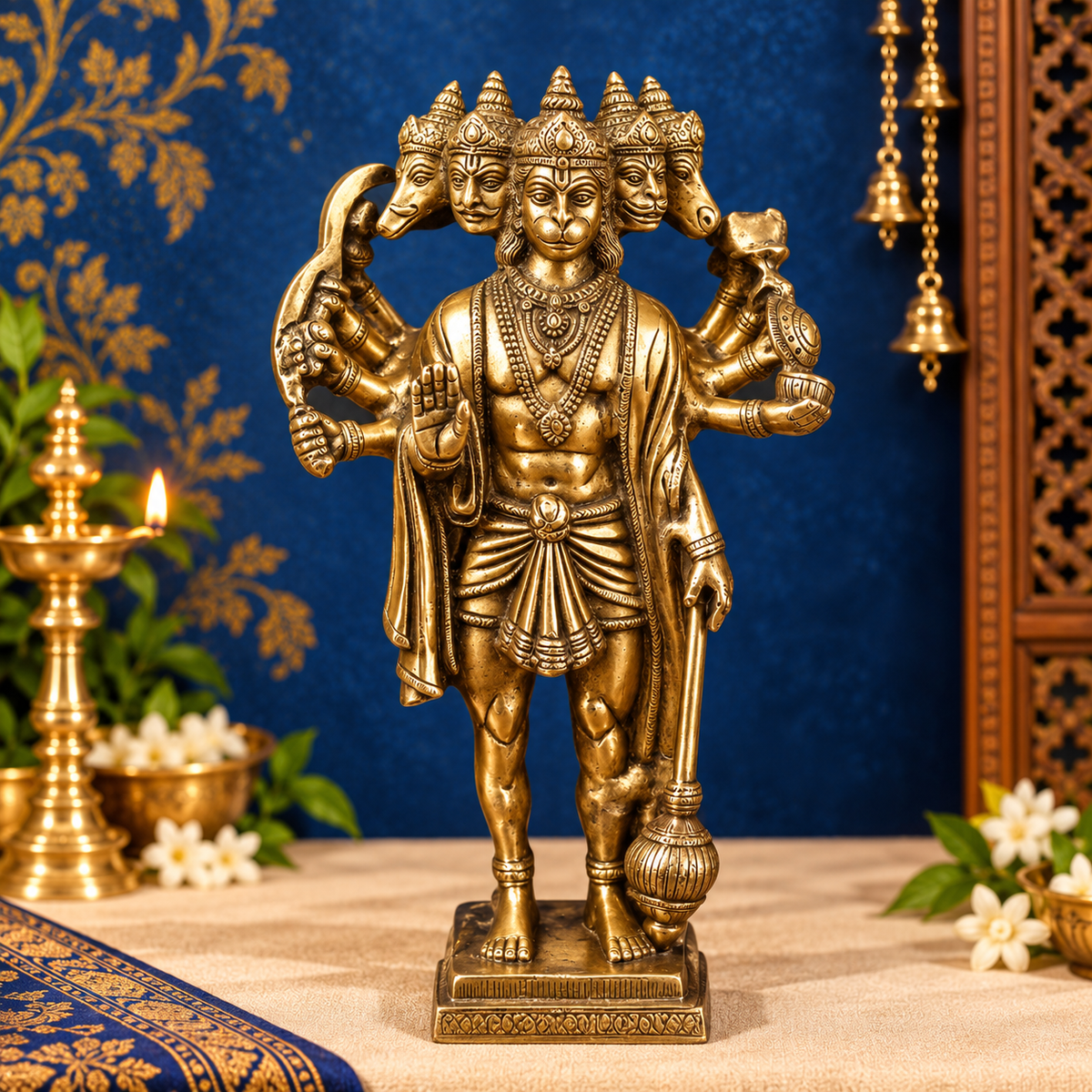 पूजा घर के लिए ब्रासौरा™ ब्रास पंचमुखी हनुमान आइडल - ऊंचाई 13.5 इंच और वज़न 4.62 किलोग्राम | क्लासिक डेकोर