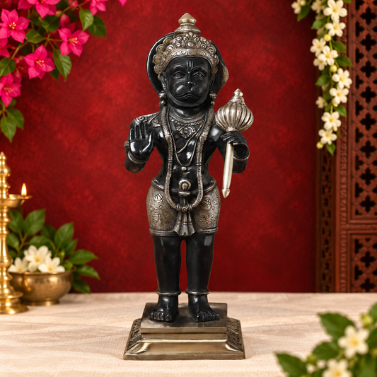 Brassaura® Hanuman Standing Blessing Pose Idol with Golden And Black Finish | Pure Superfine Brass Handcrafted Murti | Brass Statue for Home Temple, Pooja Room | Height 23 Inches | Weight 12.58 Kgs