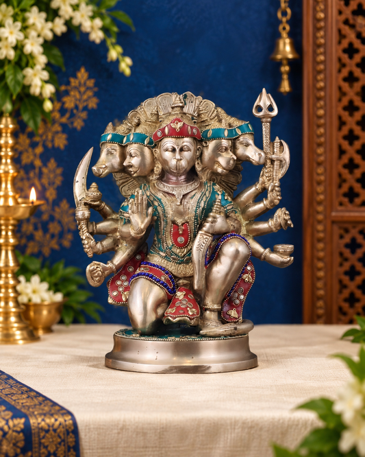 Brassaura™ ब्रास पंचमुखी हनुमान मूर्ति – ऊँचाई 11 इंच और वज़न 6.6 किग्रा | प्राकृतिक पत्थरों से हस्तनिर्मित