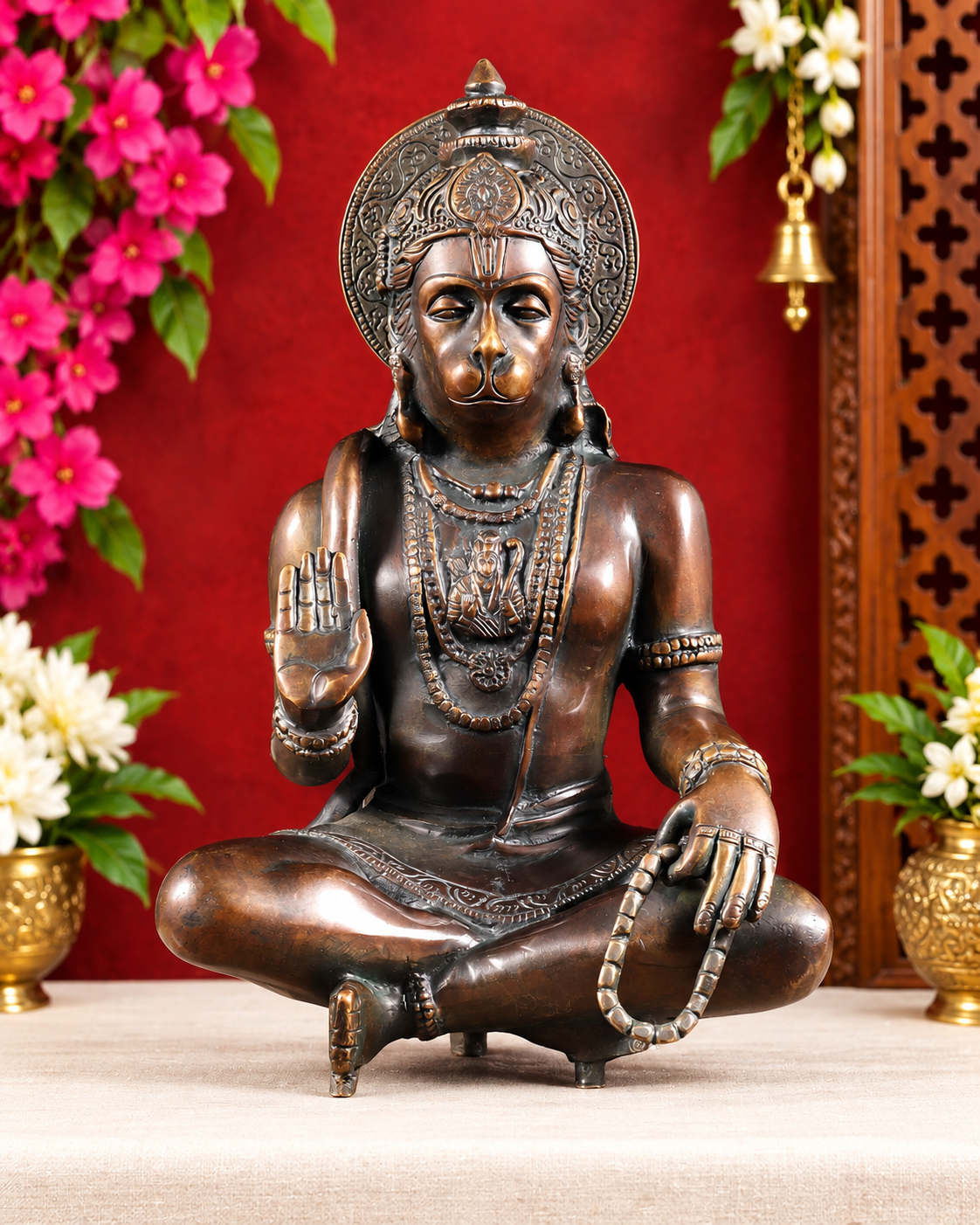 ब्रसौरा™ भगवान हनुमान ध्यानस्थ आशीर्वाद मुद्रा में | शुद्ध पीतल कांस्य फिनिश के साथ | ऊंचाई 11 इंच और वजन 6 किलोग्राम
