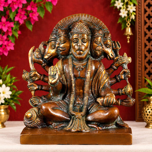 ब्रासौराव™ पंचमुखी हनुमान प्रतिमा | चोला टोन के साथ शुद्ध पीतल | ऊंचाई 7.5 इंच और वज़न 3.7 किलोग्राम