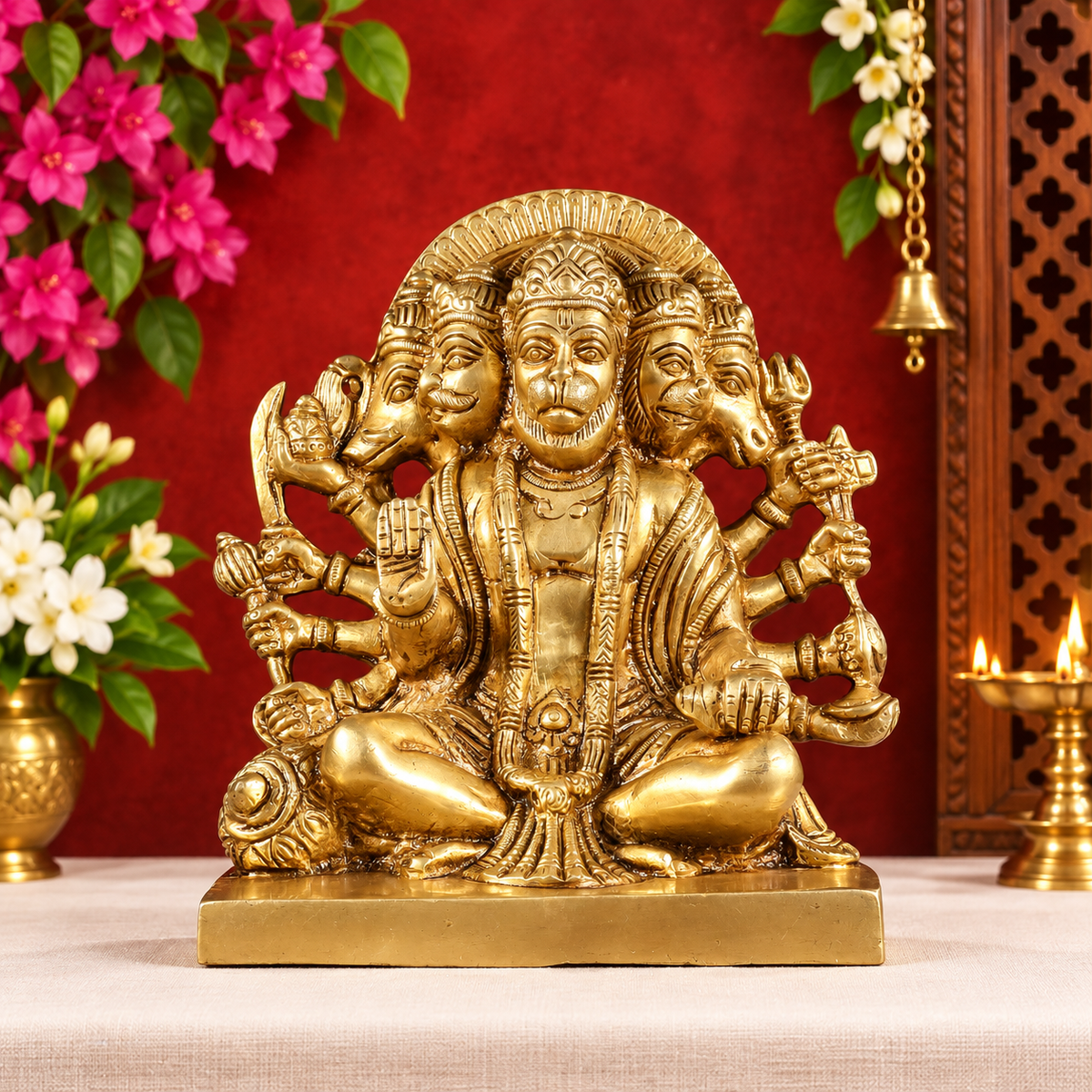 ब्रासौर™ पंचमुखी हनुमान प्रतिमा | जटिल उच्च-उभार विवरण के साथ शुद्ध पीतल | ऊंचाई 7.5 इंच और वजन 3.7 किलोग्राम