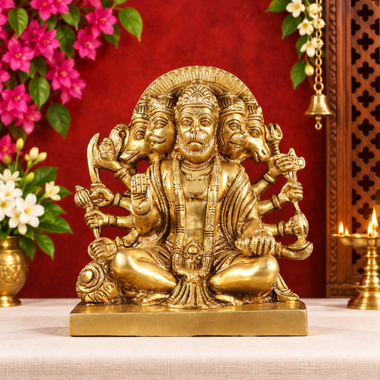 ब्रासौर™ पंचमुखी हनुमान प्रतिमा | जटिल उच्च-उभार विवरण के साथ शुद्ध पीतल | ऊंचाई 7.5 इंच और वजन 3.7 किलोग्राम