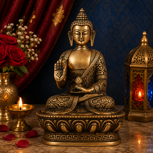Brassaura® Gautam Buddha Sitting Idol with Antique Finish | Pure Superfine Brass Handcrafted Murti | Brass Statue for Home Temple, Pooja Room | Height 6.7 Inches | Weight 11 kg