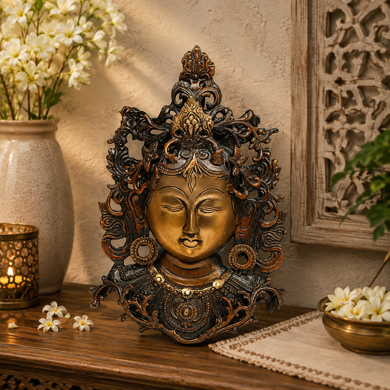 Brassaura® Ornate Brass Decorative Wall Hanging Idol with Antique Finish | Pure Superfine Brass Handcrafted Murti | Brass Statue for Home Temple, Pooja Room | Height 11 Inches | Weight 1.9 Kgs