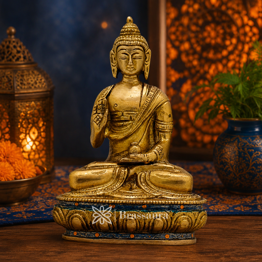 Brassaura® Brass Meditative Buddha Idol for Home Decor | Pure Superfine Brass Handcrafted Murti | Brass Statue for Home Temple, Pooja Room | Height 5.12 Inches | Weight 0.7 Kg