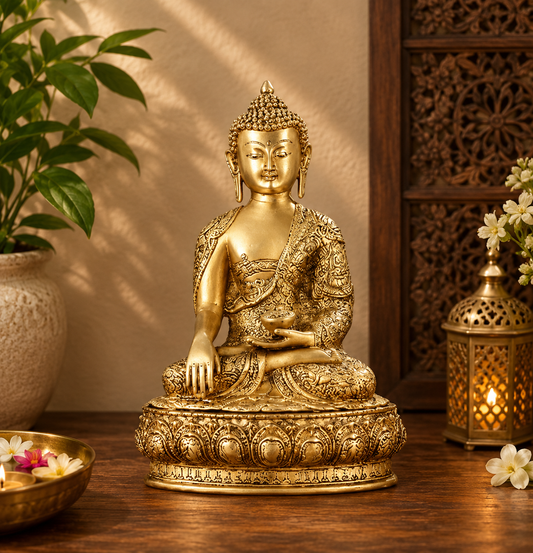 घर और सजावट और उपहार वस्तुओं के लिए पीतल का बुद्ध, वजन 7.8 किग्रा, ऊँचाई 15 इंच