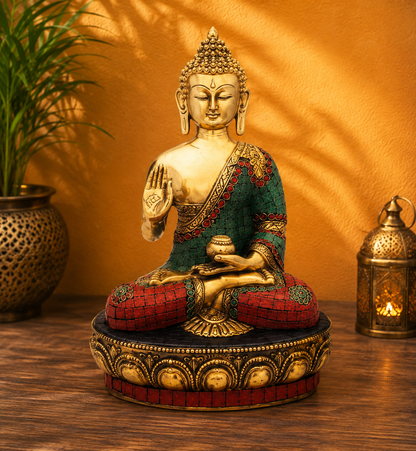 Brassaura® Vintage Buddha Idol for Home & Décor | Pure Superfine Brass Handcrafted Murti, Brass Statue for Home Temple, Pooja Room | Height 12 Inches | Weight 4 Kg