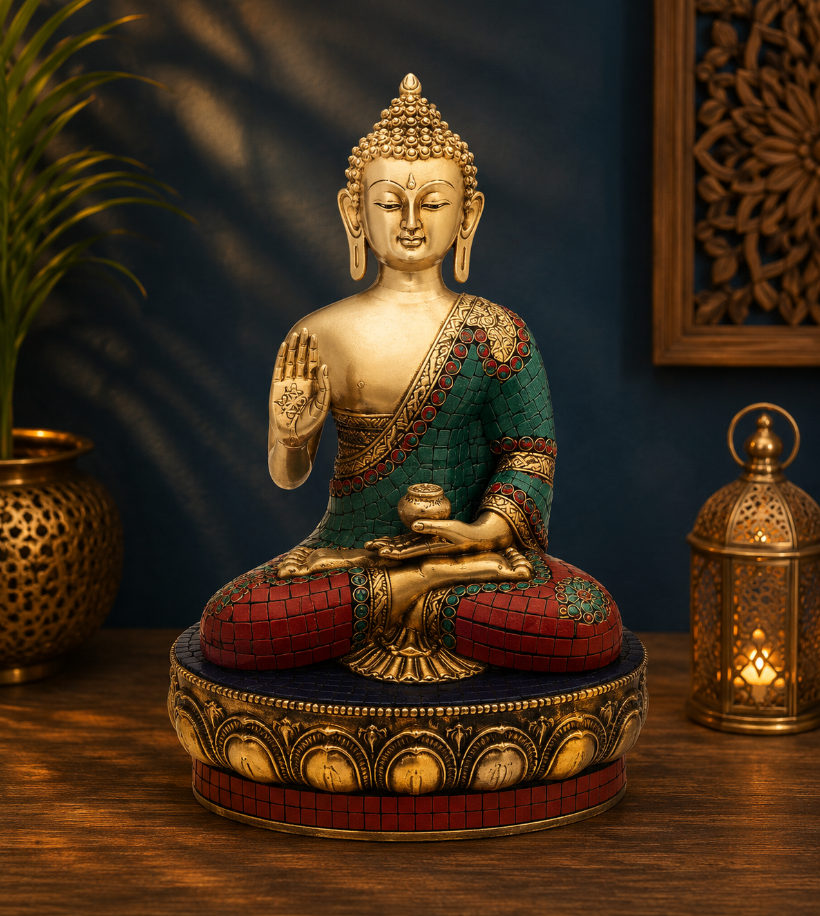 Brassaura® Vintage Buddha Idol for Home & Décor | Pure Superfine Brass Handcrafted Murti, Brass Statue for Home Temple, Pooja Room | Height 12 Inches | Weight 5.6 Kg