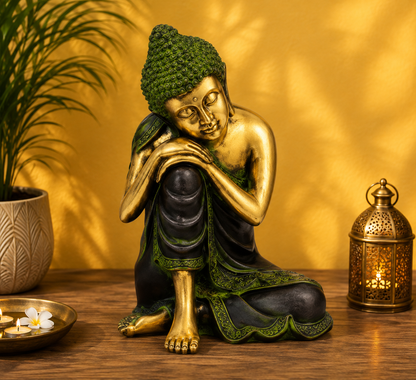Brassaura® Vintage Buddha Idol for Home & Décor | Pure Superfine Brass Handcrafted Murti, Brass Statue for Home Temple, Pooja Room | Height 9 Inches | Weight 4 Kg