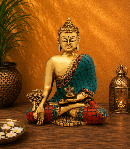 Brassaura® Classic Buddha Idol for Home & Décor | Pure Superfine Brass Handcrafted Murti, Brass Statue for Home Temple, Pooja Room | Height 8 Inches | Weight 2.8 Kg