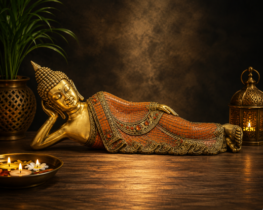 Brassaura® Vintage Relaxing Buddha Idol for Home & Décor | Pure Superfine Brass Handcrafted Murti, Brass Statue for Home Temple, Pooja Room | Height 7 Inches | Weight 4.5 Kg