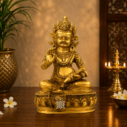 Brassaura® Brass Artistic Royal Golden Buddha Idol in Seated Meditation Pose – Pure Superfine Brass Handcrafted Murti, Brass Statue for Home Temple, Pooja Room – 8 Inch, 1.9 Kg