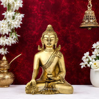 Brassaura® Buddha Statue – Classic Royal Golden Finish | Pure Superfine Brass Handcrafted Murti | Brass Statue for Home Temple, Pooja Room | Height 7 Inch | Weight 1.4 Kg