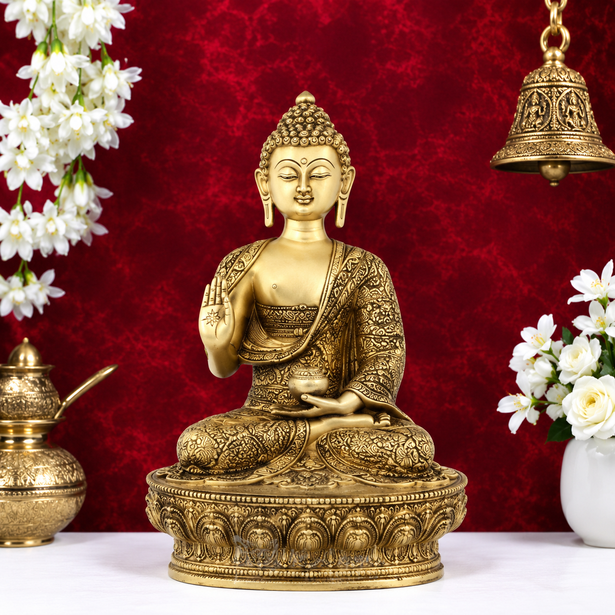 Brassaura® Brass Antique Buddha Idol – Pure Superfine Brass Handcrafted Murti, Brass Statue for Home Temple, Pooja Room – 12 Inch, 3.5 Kg