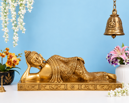 Brassaura® Brass Relaxing Buddha Idol – Pure Superfine Brass Handcrafted Murti, Brass Statue for Home Temple, Pooja Room – 3 Inch, 1.1 Kg