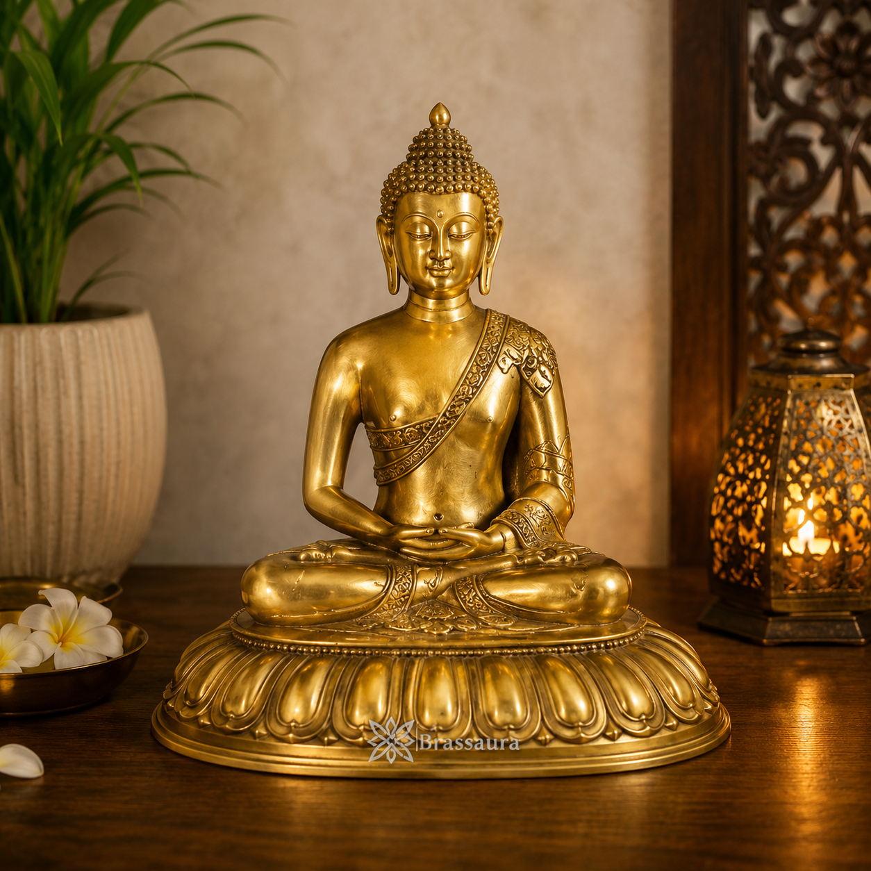 Brassaura® Buddha Statue – Classic Meditating Design, Royal Golden Finish | Pure Superfine Brass Handcrafted Murti | Brass Statue for Home Temple, Pooja Room | Height 28 Inch | Weight 34 Kg