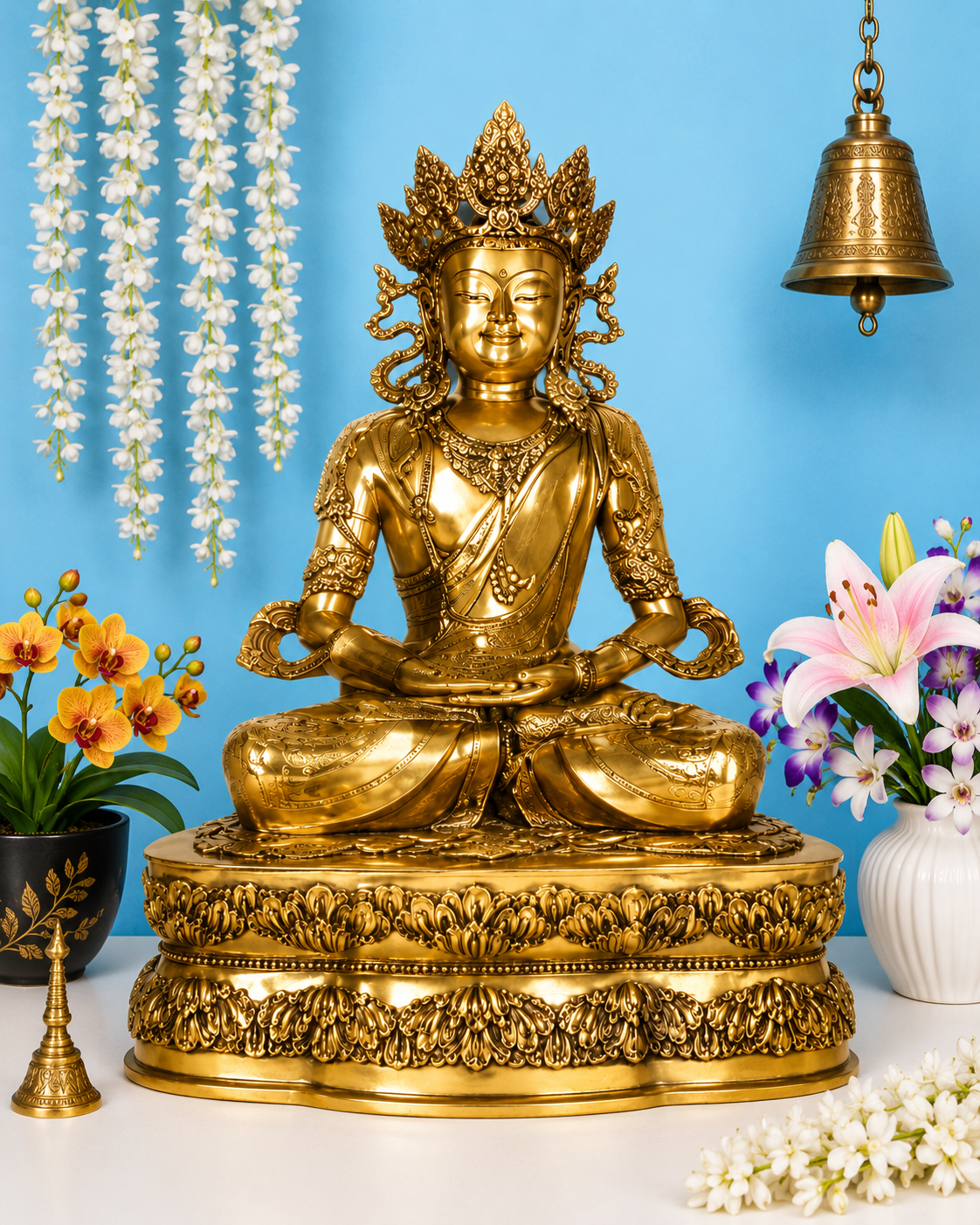 Brassaura® Buddha Statue – Classic Meditating Design, Royal Golden Finish | Pure Superfine Brass Handcrafted Murti | Brass Statue for Home Temple, Pooja Room | Height 38.4 Inch | Weight 50 Kg