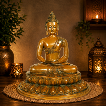 Brassaura® Classic Buddha Idol for Home & Décor | Pure Superfine Brass Handcrafted Murti, Brass Statue for Home Temple, Pooja Room | Height 22.8 Inches | Weight 18 Kg