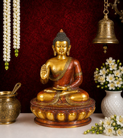 Brassaura® Buddha Sitting in Meditation Idol with Vintage Finish | Pure Superfine Brass Handcrafted Murti | Brass Statue for Home Temple, Pooja Room | Height 86 Inches | Weight 83 Kgs