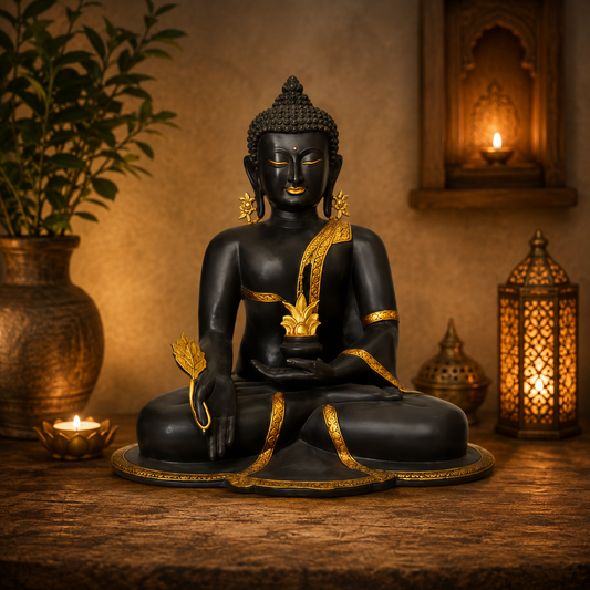 Brassaura® Buddha Sitting in Meditation Idol with Vintage Finish | Pure Superfine Brass Handcrafted Murti | Brass Statue for Home Temple, Pooja Room | Height 17.5 Inches | Weight 17 Kgs