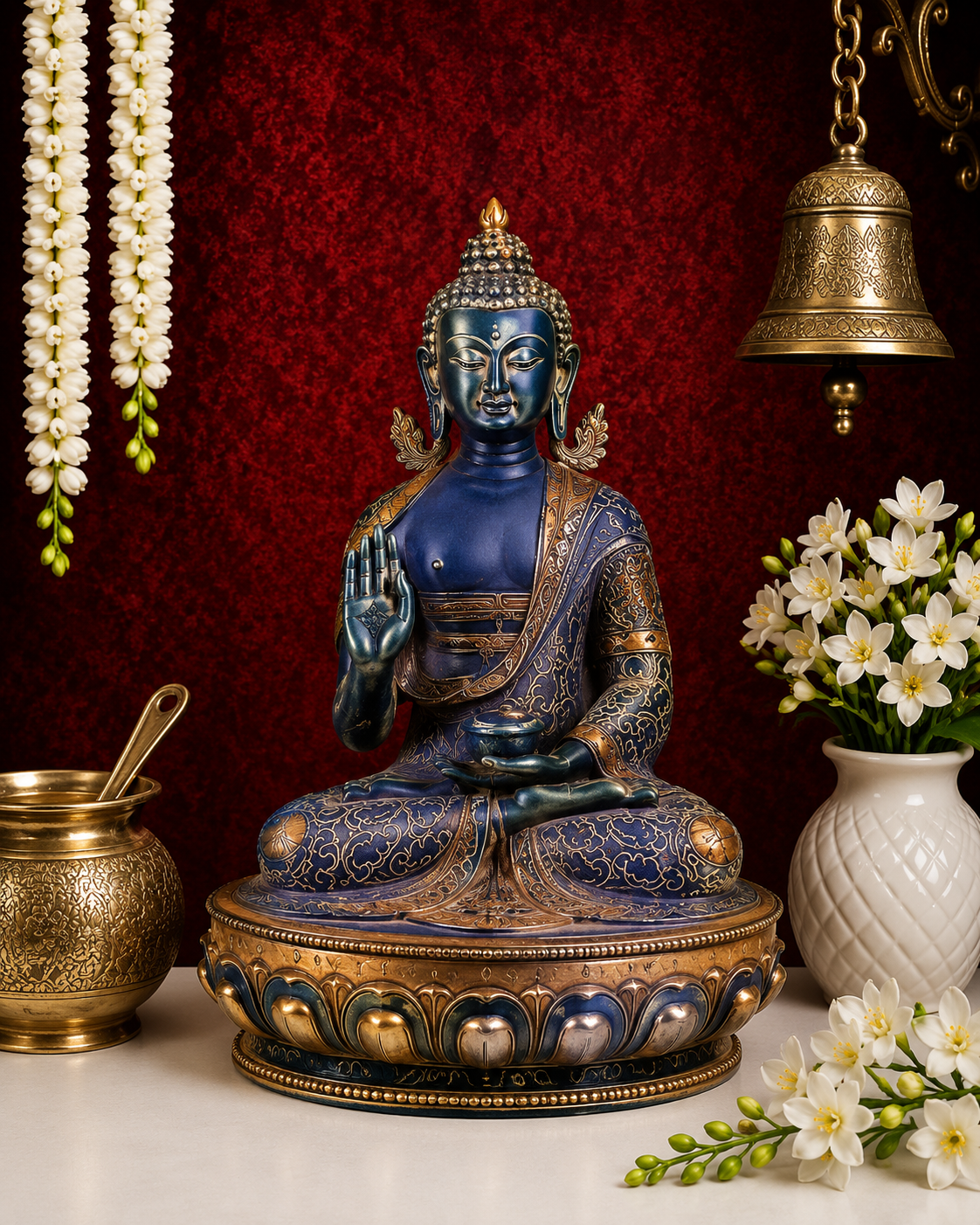 Brassaura® Bhumisparsha Buddha Idol for Home & Décor | Pure Superfine Brass Handcrafted Murti, Brass Statue for Home Temple, Pooja Room | Height 16.5 Inches | Weight 10 Kg
