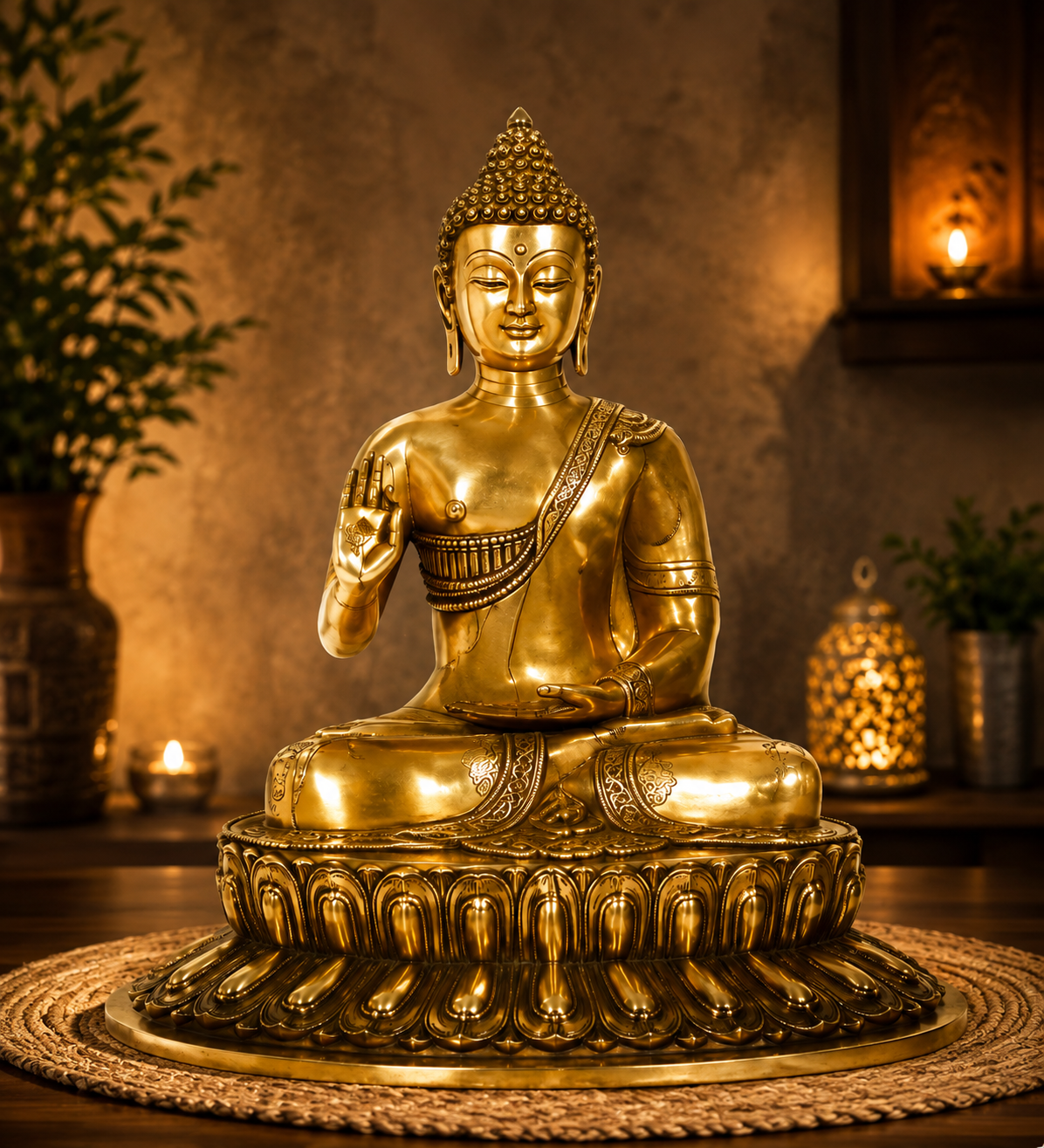 Brassaura® Classic Buddha Idol for Home & Décor | Pure Superfine Brass Handcrafted Murti, Brass Statue for Home Temple, Pooja Room | Height 18 Inches | Weight 22.5 Kg