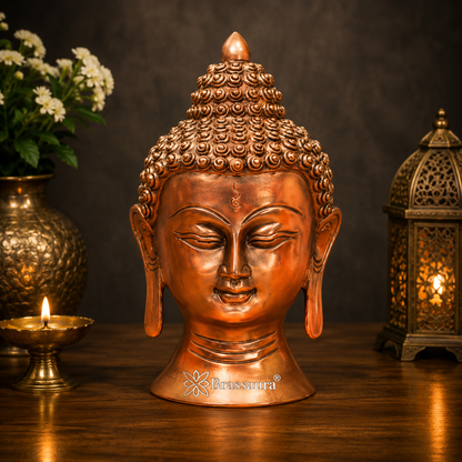 Brassaura® Buddha Head Decorative Statue with Royal Golden Finish | Pure Superfine Brass Handcrafted Murti | Brass Statue for Home Temple, Pooja Room | Height 5 Inches | Weight 1 Kg
