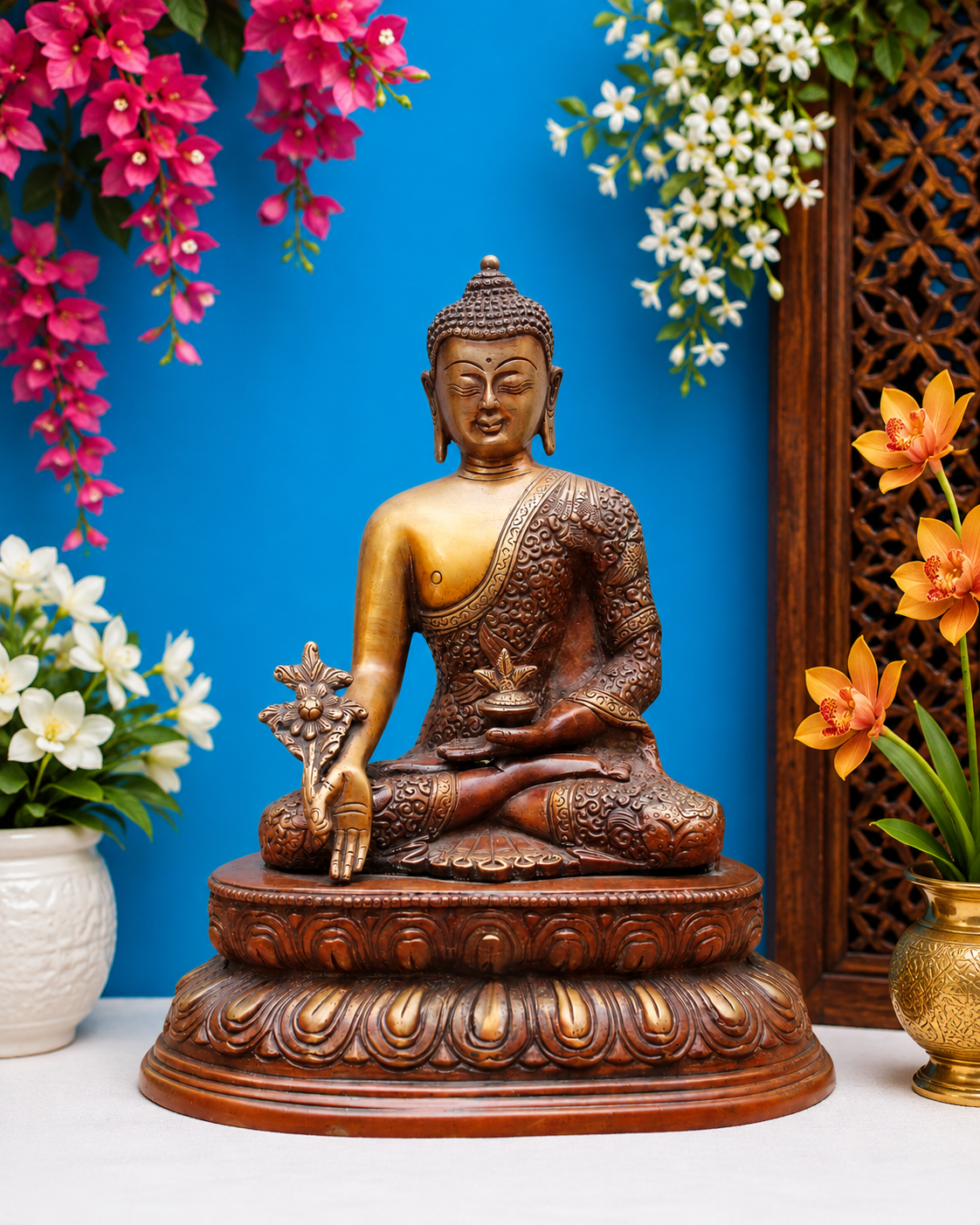 Brassaura® Buddha Seated Meditation Idol with Golden Brass Finish | Pure Superfine Brass Handcrafted Murti | Brass Statue for Home Temple, Pooja Room | Height 5 Inches | Weight 0.8 Kgs