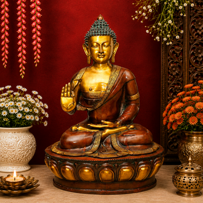 Brassaura® Brass Blessing Buddha Idol – Pure Superfine Brass Handcrafted Murti, Brass Statue for Home Temple, Pooja Room | Height 46 Inches | Weight 85 Kgs
