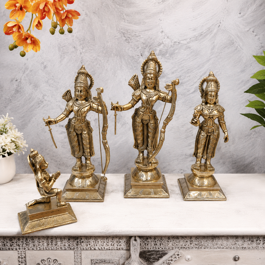 Brassaura® Brass Ram Darbar Statue Set with Hanuman | Divine Family of Lord Rama | Height 18 Inches & Weight 21 Kgs