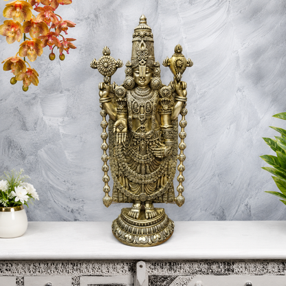 Brassaura® Tirupati Balaji Brass Statue | Sacred Handcrafted Temple Sculpture | Height 47 Inches & Weight 43 Kgs