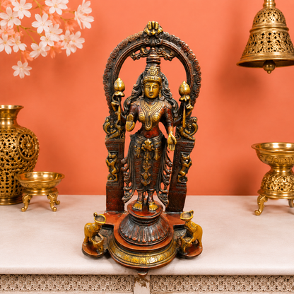 ब्रासोरा® वृंदावन वेणुगोपाल कृष्ण पीतल की प्रतिमा मोर के साथ | एंटीक नीला और सुनहरा रंग | ऊँचाई 20 इंच