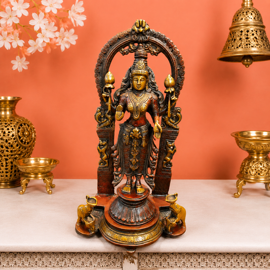 Brassaura® Goddess Lakshmi Brass Deepam Statue | Height 16 Inches & Weight 6 Kgs