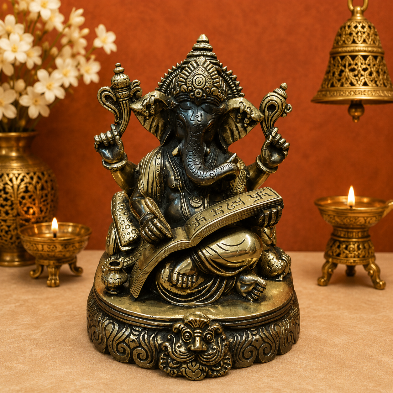 ब्रासोरा® वृंदावन वेणुगोपाल कृष्ण पीतल की प्रतिमा मोर के साथ | एंटीक नीला और सुनहरा रंग | ऊँचाई 20 इंच