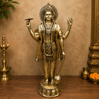 Brassaura® Standing Lord Vishnu Brass Statue | Preserver of the Universe | Height 71 Inches & Weight 168 Kgs