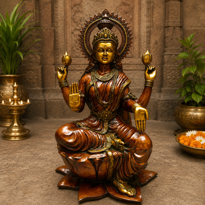 Brassaura® Goddess Lakshmi Brass Statue on Lotus Pedestal | Bestower of Wealth & Prosperity | Height 53 Inches & Weight 145 Kgs