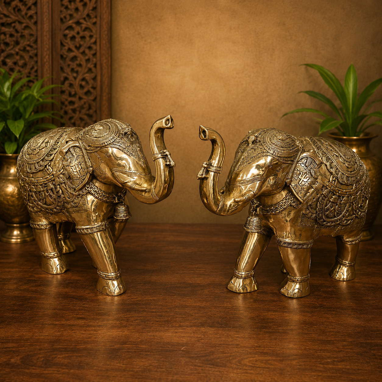 Brassaura® Pair of Decorative Brass Elephants | Symbol of Strength, Prosperity & Good Fortune | Height 22 Inches & Weight 70 Kgs