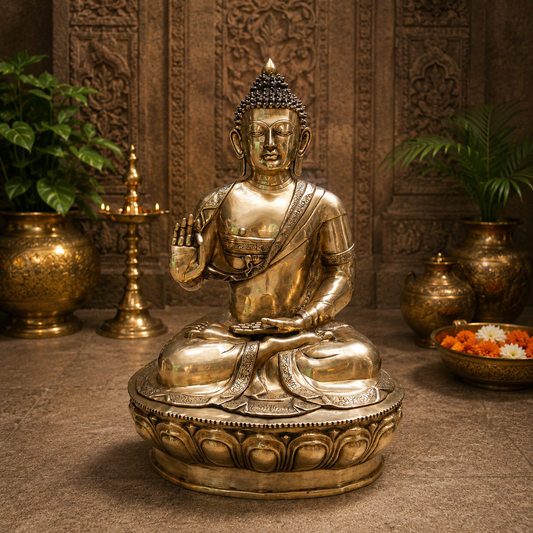 ब्रासोरा® वृंदावन वेणुगोपाल कृष्ण पीतल की प्रतिमा मोर के साथ | एंटीक नीला और सुनहरा रंग | ऊँचाई 20 इंच