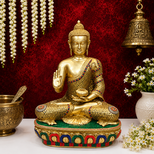 ब्रासोरा® वृंदावन वेणुगोपाल कृष्ण पीतल की प्रतिमा मोर के साथ | एंटीक नीला और सुनहरा रंग | ऊँचाई 20 इंच