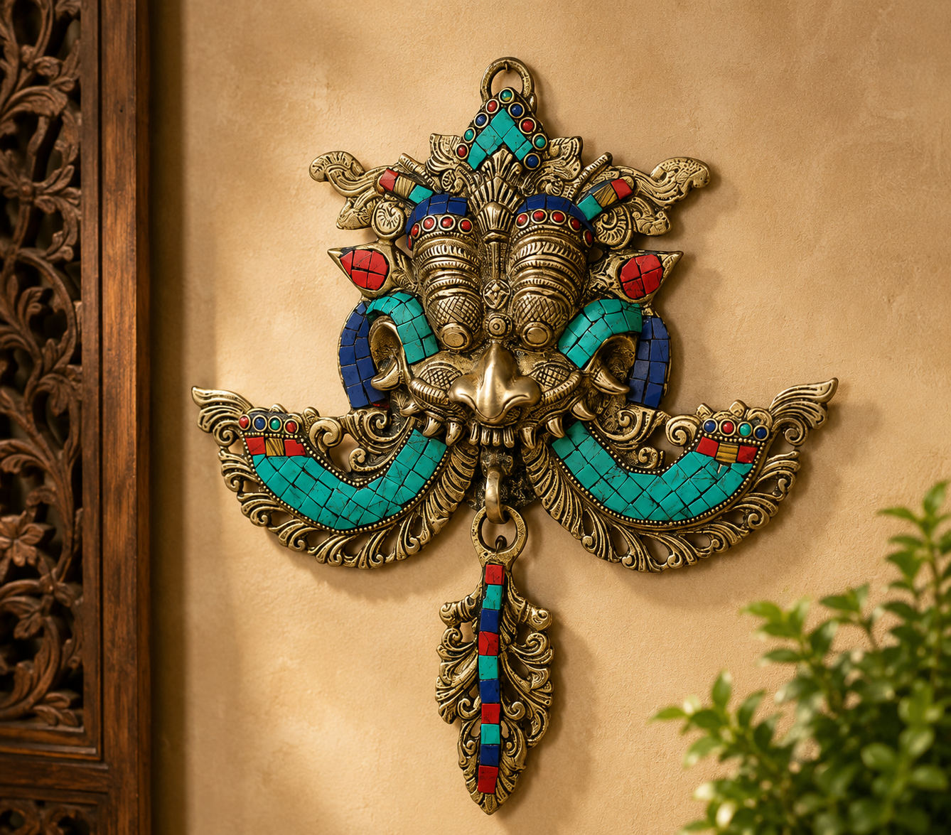 Brassaura® Brass Najar Raksha Kavach Wall Hanging | Height 11 Inches