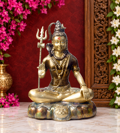 ब्रासोरा® वृंदावन वेणुगोपाल कृष्ण पीतल की प्रतिमा मोर के साथ | एंटीक नीला और सुनहरा रंग | ऊँचाई 20 इंच