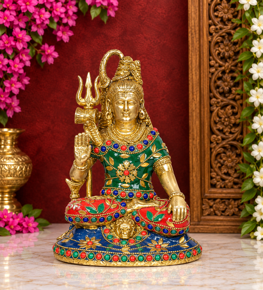 ब्रासोरा® वृंदावन वेणुगोपाल कृष्ण पीतल की प्रतिमा मोर के साथ | एंटीक नीला और सुनहरा रंग | ऊँचाई 20 इंच