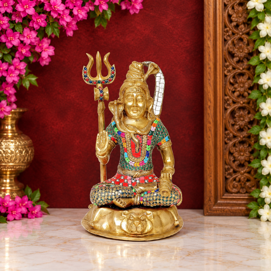 ब्रासोरा® वृंदावन वेणुगोपाल कृष्ण पीतल की प्रतिमा मोर के साथ | एंटीक नीला और सुनहरा रंग | ऊँचाई 20 इंच